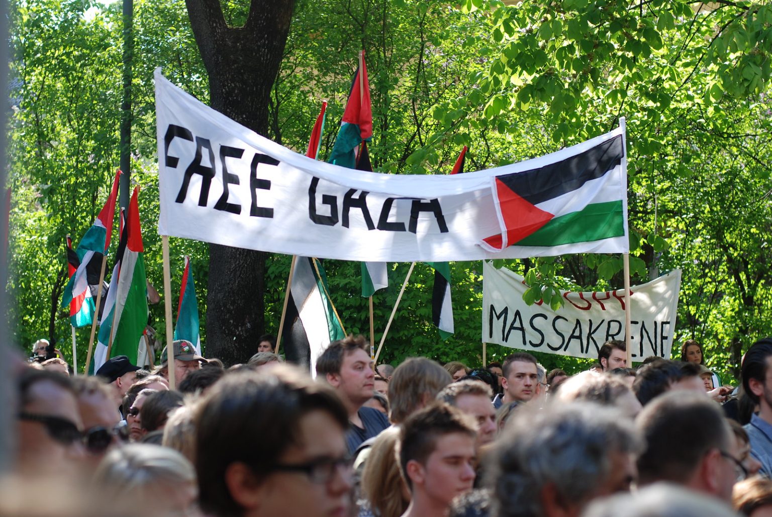 Norway’s Sovereign Wealth Fund Weighs Divestment From Companies Complicit in Israeli Crimes Demonstrators in Norway hold up a banner saying "Free Gaza"