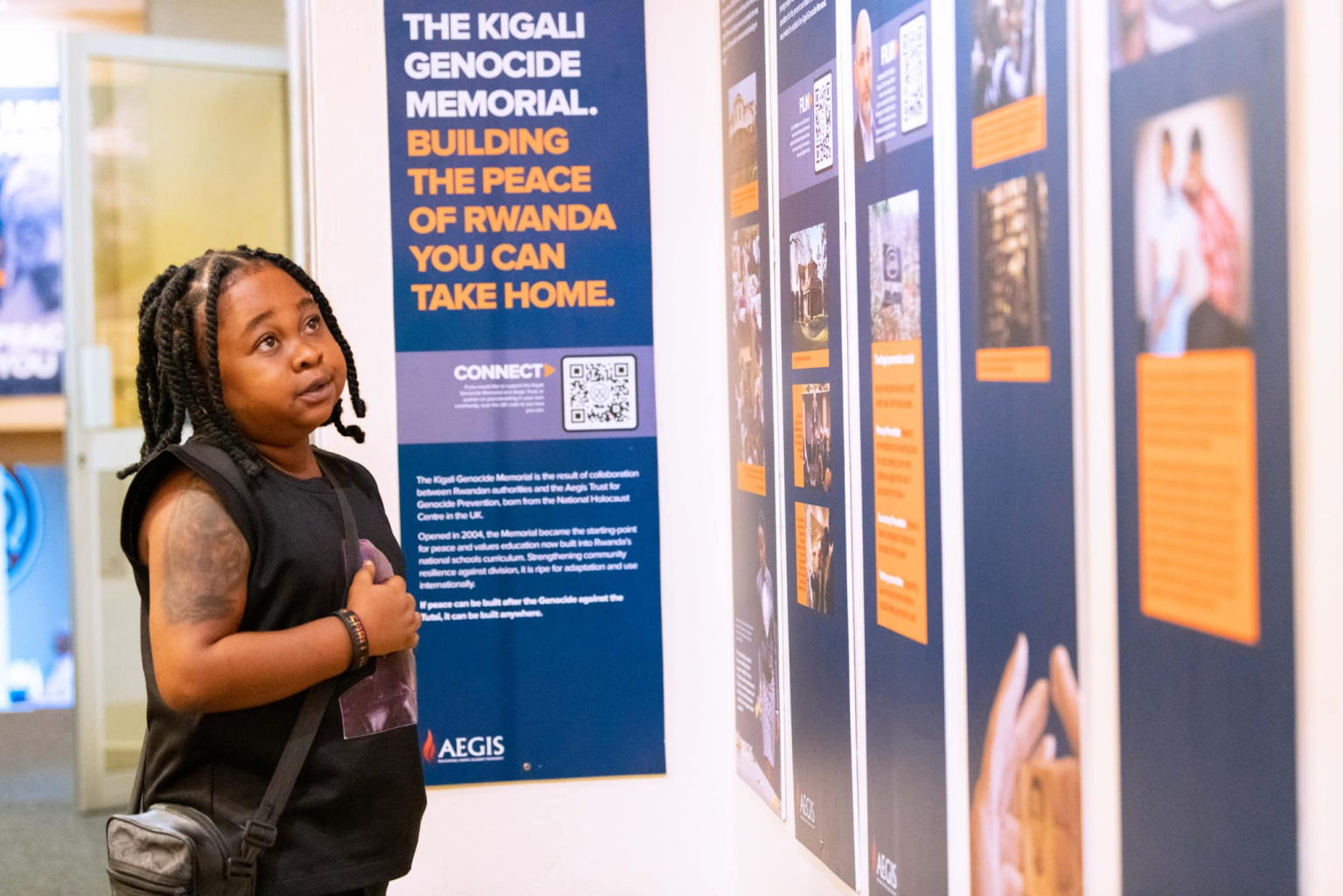 A young visitor at the Kigali Genocide Memorial.