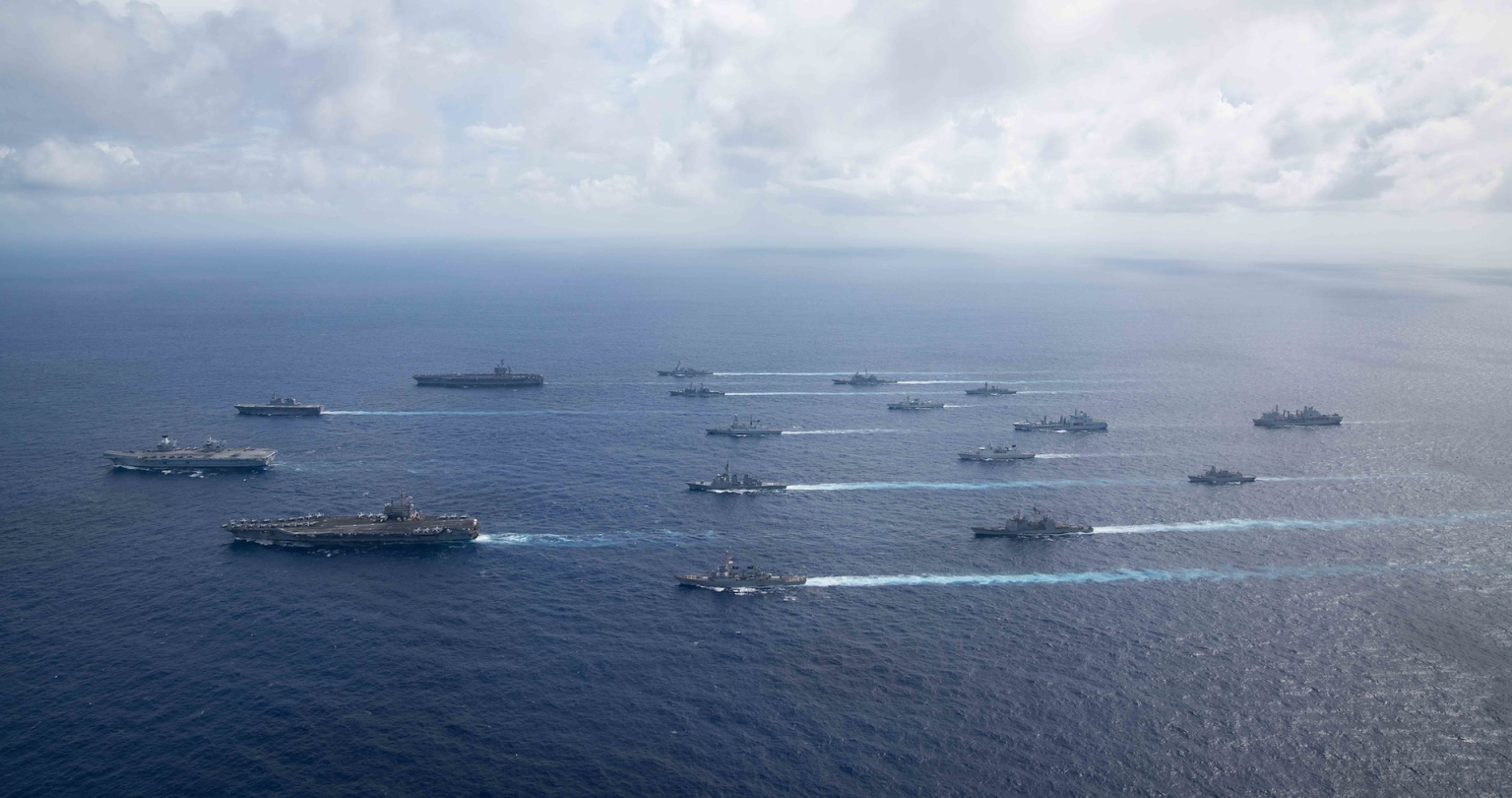 The Department of War Photo of multiple carrier strike groups operating in the Asia-Pacific region