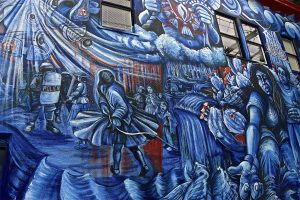 Mural of a protest by community members