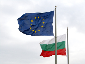 Photo of the European Union flag next to the Bulgarian flag