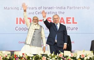 The Prime Minister, Shri Narendra Modi and the Prime Minister of Israel, Mr. Benjamin Netanyahu, at the Centre of Excellence for Vegetables, at Vadrad, in Gujarat on January 16, 2018.